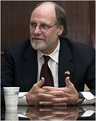 Governor Corzine calls his approach sensible and realistic (photo by Mel Evans, AP published in original NYTimes article))